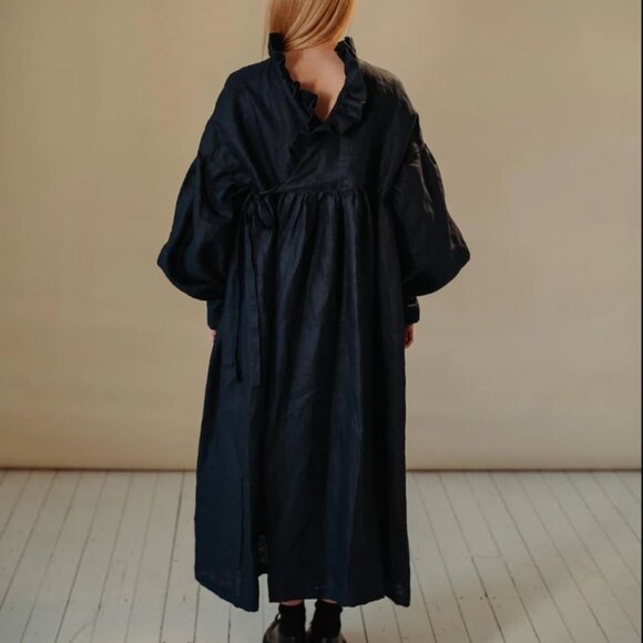 NEW Kindred of Ireland 100% Heritage Linen Camille Dress L Large Navy Midnight - Picture 3 of 6